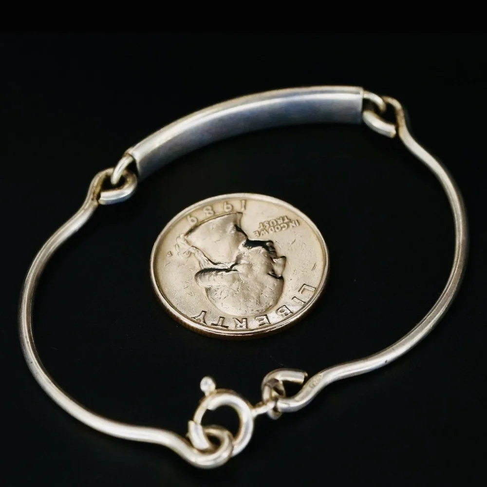Vintage 925 Sterling Silver Engravable ID Bar Bracelet 7 Inch Ring Clasp - Picture 8 of 10